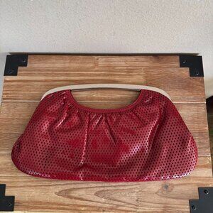 Y2K Express Design Studio Cherry Red Faux Leather Silver Frame Closure Clutch